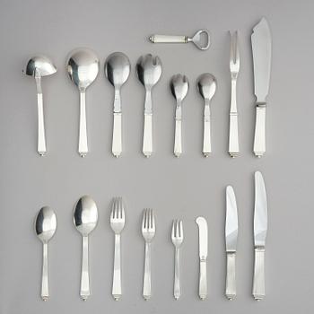 Georg Jensen, a set of 99 pieces of sterling silver flatware, model 'Pyramide', design Harald Nielsen, Copenhagen 1933-1977.