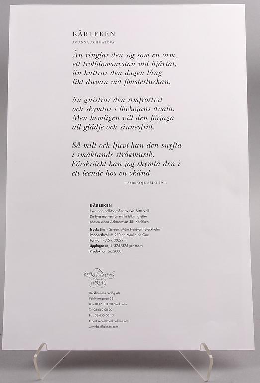 EVA ZETTERWALL, färglitografier, 4 st i mapp, sign o numr 105/375.