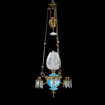 A late 19th century ceiling kerosene lamp.