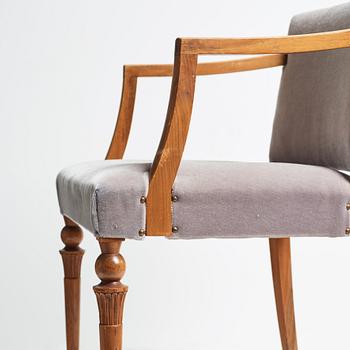 Swedish Grace, 4 chairs + 2 + 1 with armrests, reportedly a win from the Stockholm Cabinetmakers association lottery.