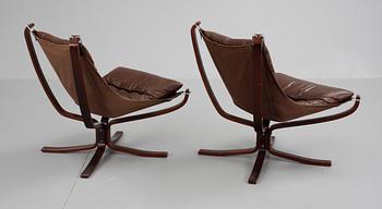 FÅTÖLJER, ett par, "Falcon chair", Sigurd Russel, Vatne möbler, Norge, 1970-tal.