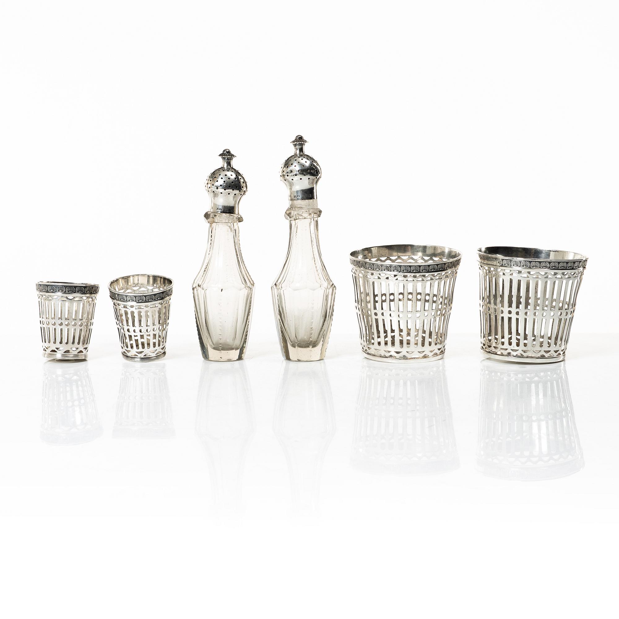 A Swedish late Gustavian silver and glass cruet-set, mark of Pehr Zethelius, Stockholm 1798.