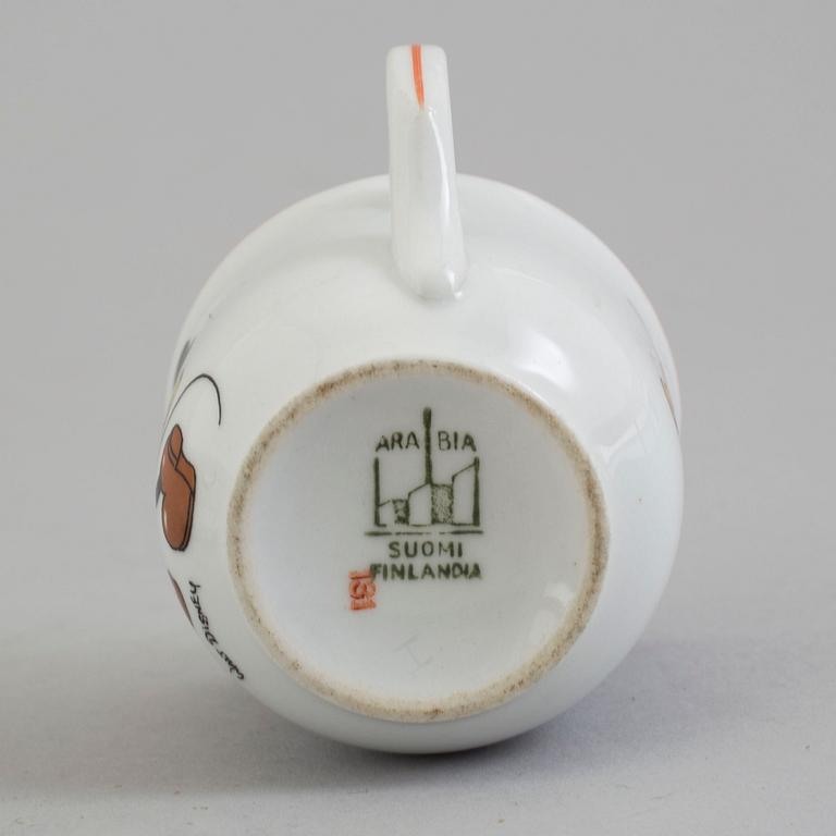 2 parts of 1932-49 children's porcelain cup and saucers by Arabia, Finland.