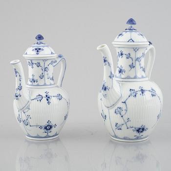 A group of five 'Blue Fluted Plain' porcelain Coffee Pots, Royal Copenhagen, models 46, 47, 48, 49, 1898-1923 and later.