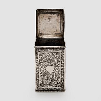 A Persian silver tea caddy, first half of the 20th century.