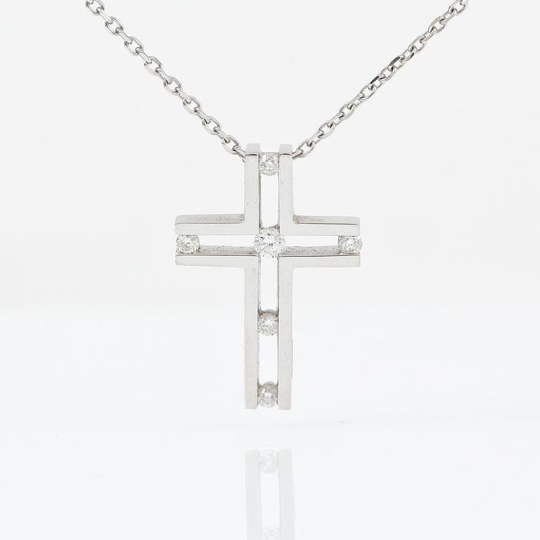HÄNGE med kedja, Bliss, Italien. 18K vitguldskors genombrutet med 6 diamanter totalt ca 0.11ct.