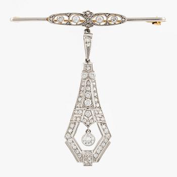 Brosch med hänge, 18K vit/rödguld med briljantslipade och åttkantslipade diamanter.