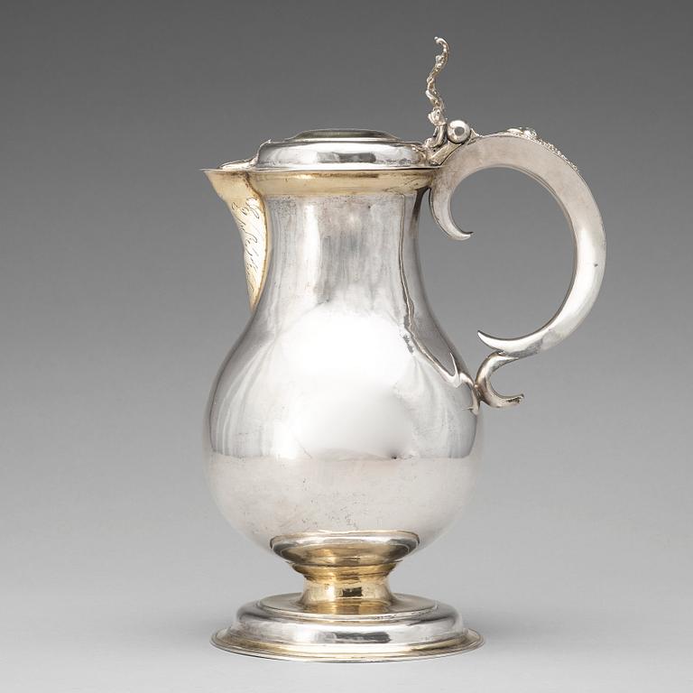 A Swedish 17th century parcel-gilt silver wine-jug, mark of Didrik Hansson Hysing (Stockholm 1676-1701).