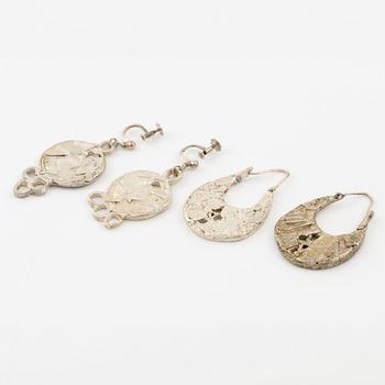 Lars Arby, three pairs of earrings, sterling silver, Gothenburg 1977, 1982 and 1983.