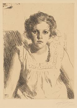 Anders Zorn, etsning, 1914, signerad med blyerts.