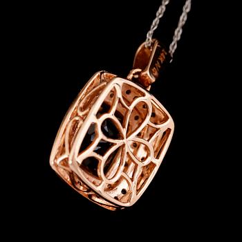 COLLIER, 14 k vit- och roséguld, hänge med rökkvarts och diamanter.