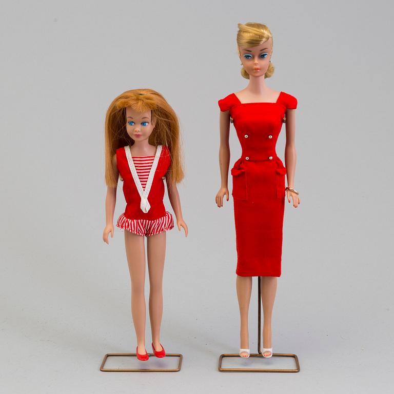 Two Barbie dolls, Mattel, 1960s.