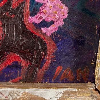 IAN RUSTH, oil/mixed media on plywood, signed Ian.