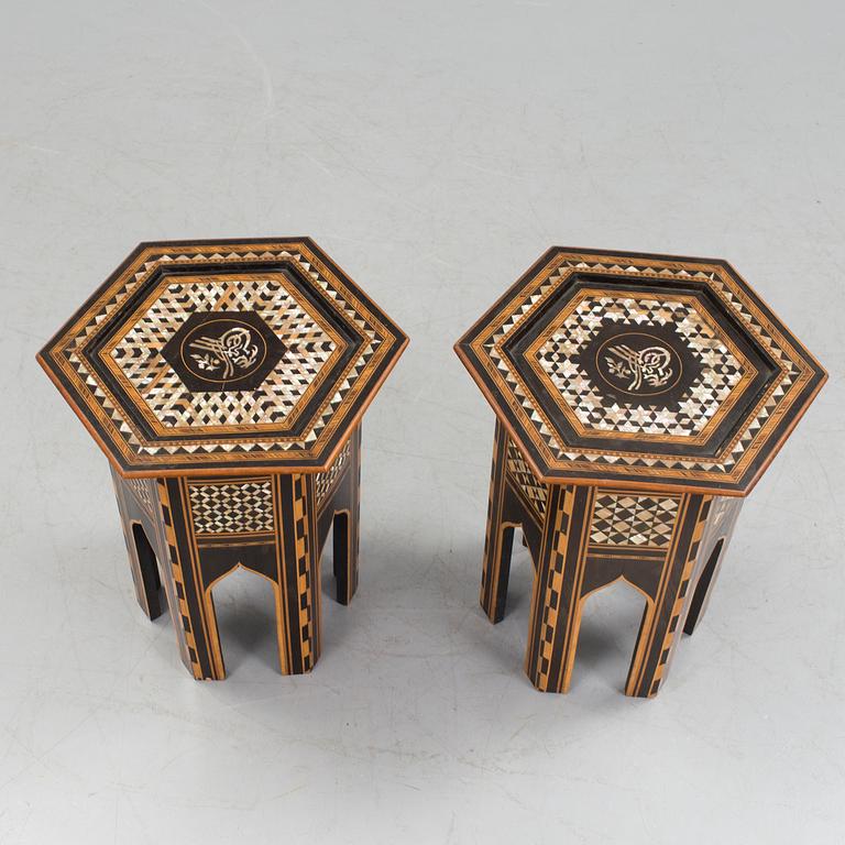 A pair of side tables with mother-of-pearl inlay, Ottoman empire first half of the 20th Century.