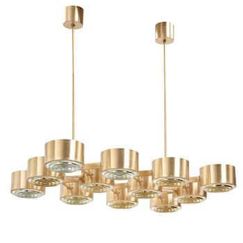 Hans-Agne Jakobsson, A Hans Agne Jakobsson twelve light brass chandelier, model T 363/12, Markaryd, Sweden 1960-70's.