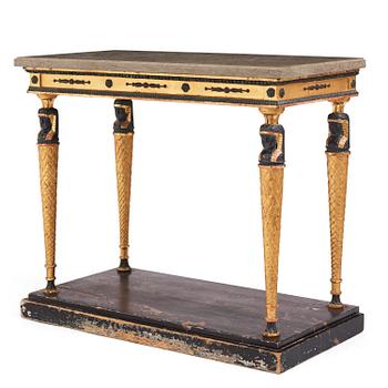50. A late-Gustavian giltwood and patinated console table in the manner of J. Frisk, Stockholm circa 1800.