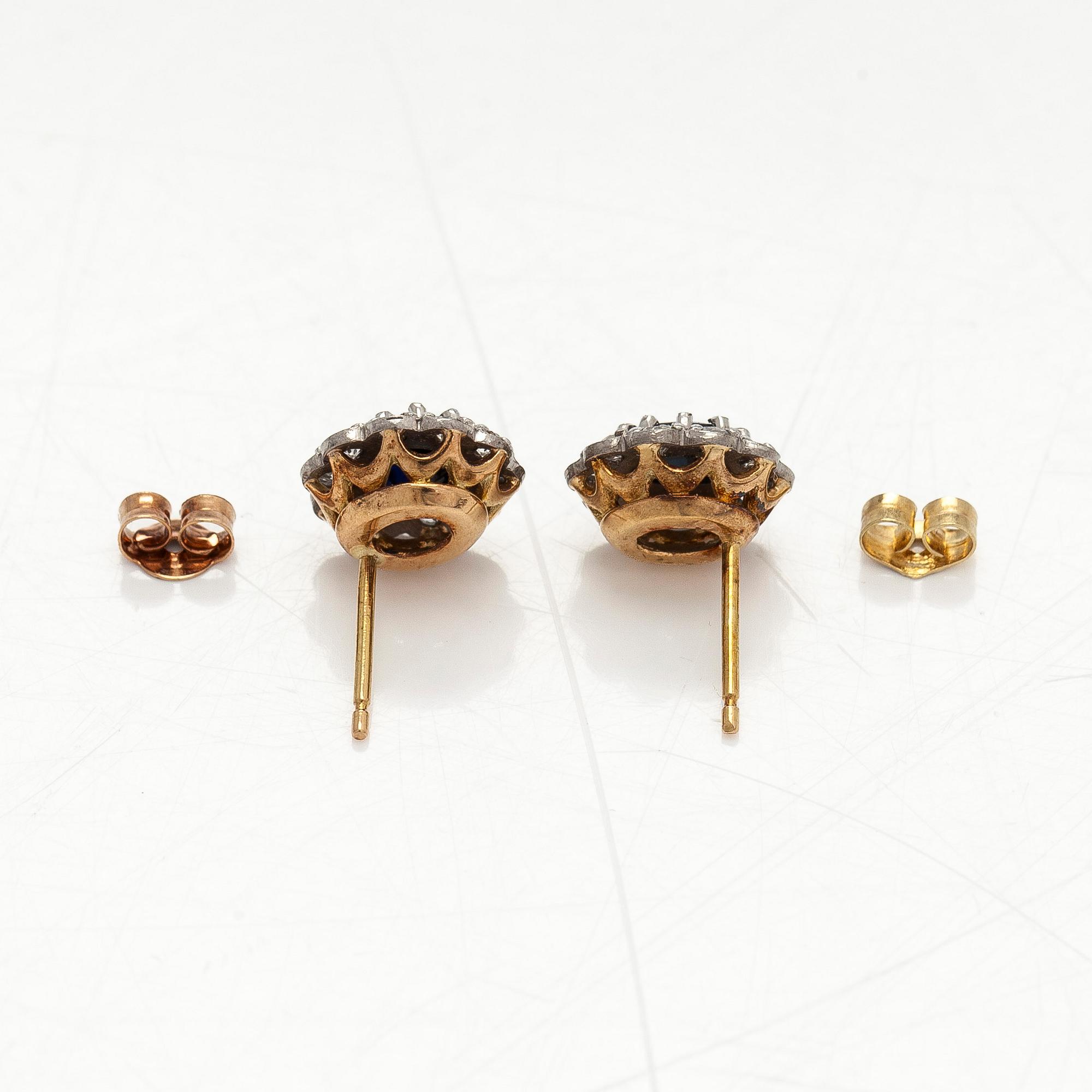 Earrings, faceted sapphires, 8/8 cut diamonds, 14K gold and white gold.