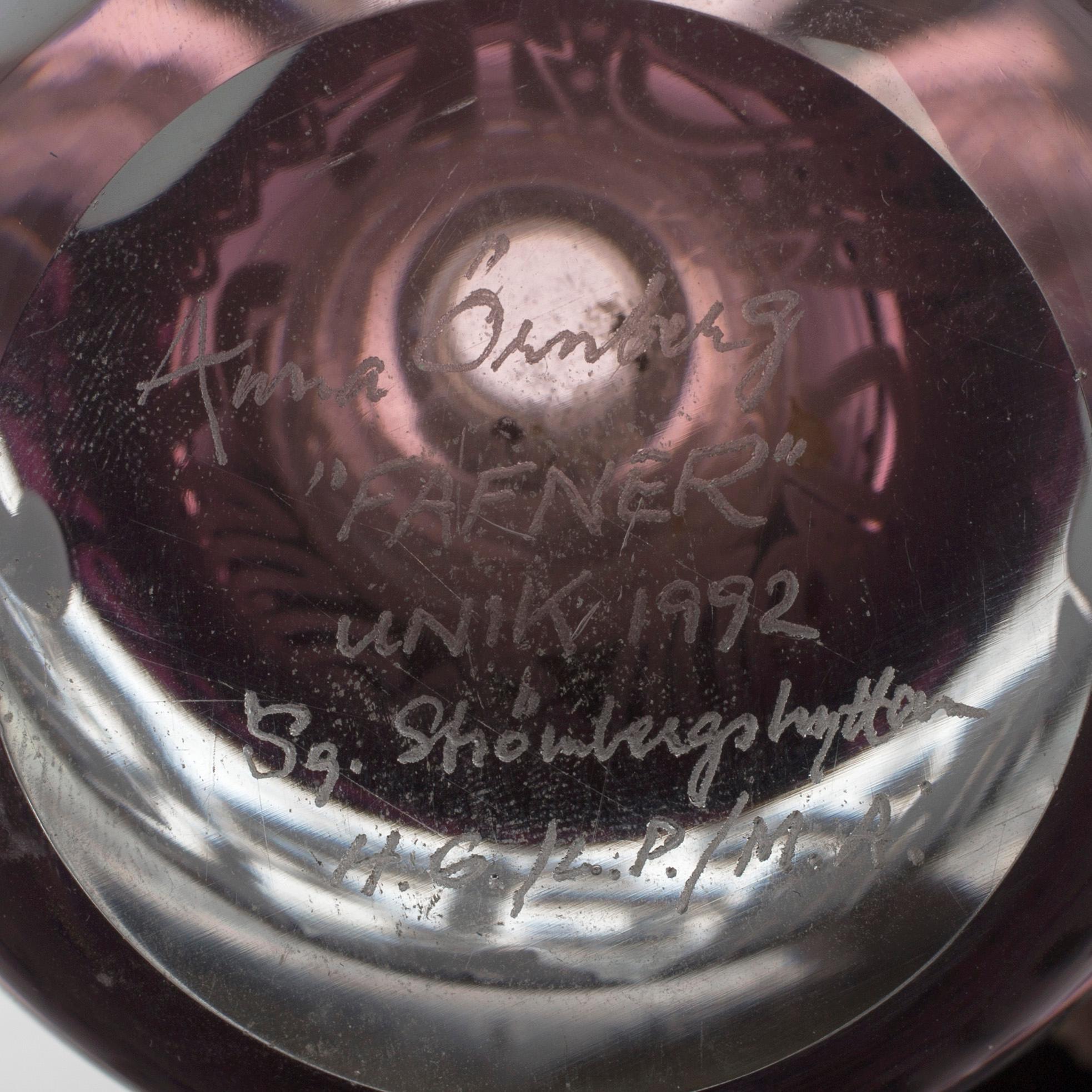 ANNA ÖRNBERG, vas, glas, Studioglas Strömbergshyttan, sign, dat 1992 o märkt UNIK. Graal-teknik.