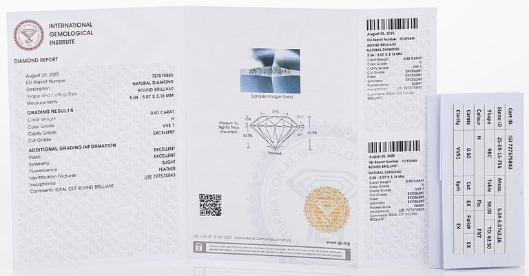 A pair of 14K gold earrings and brilliant cut diamonds.