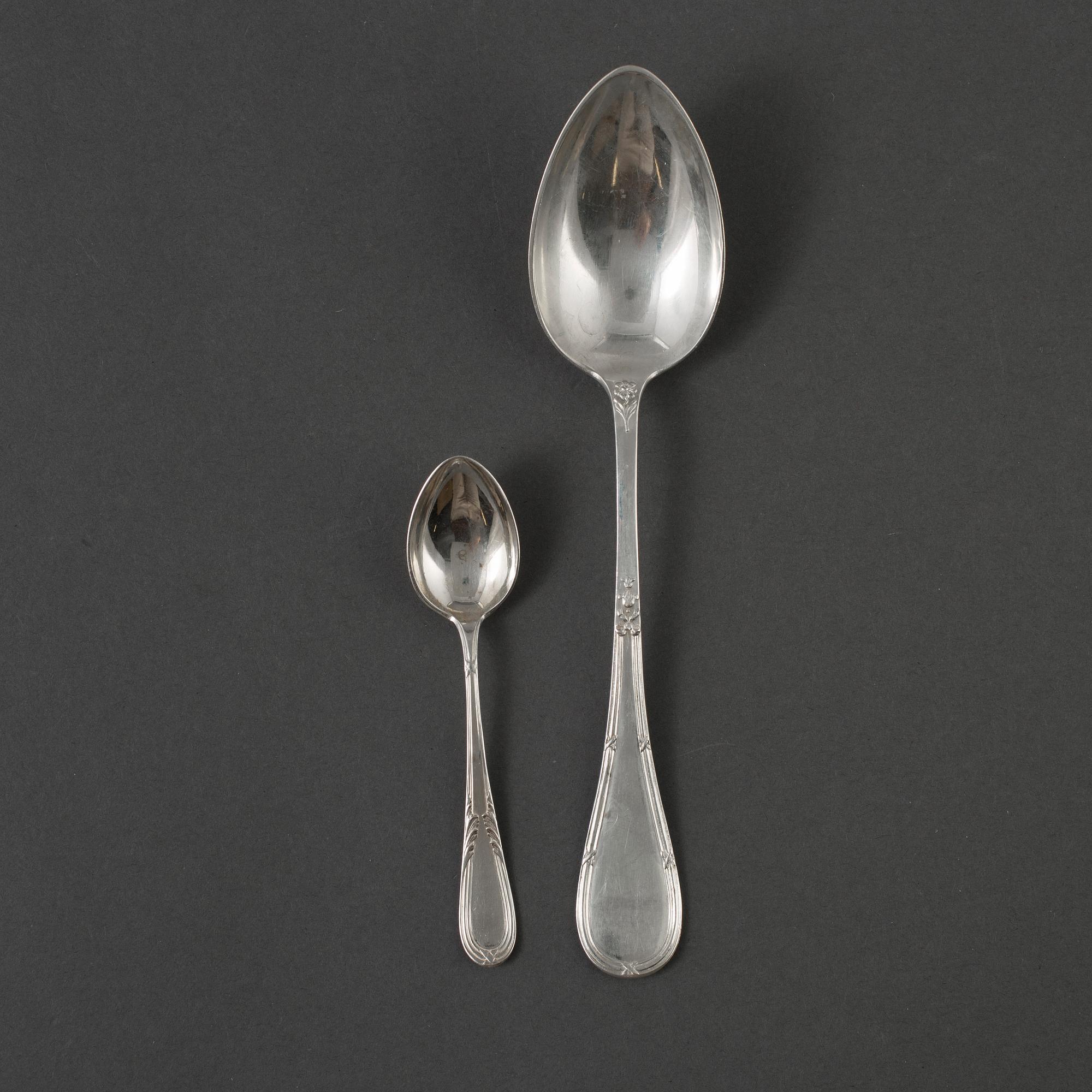 KAFFE-OCH DESSERTSKEDAR, silver, AG Dufva, Stockholm, 1924.  Totalvikt 530 gram.
