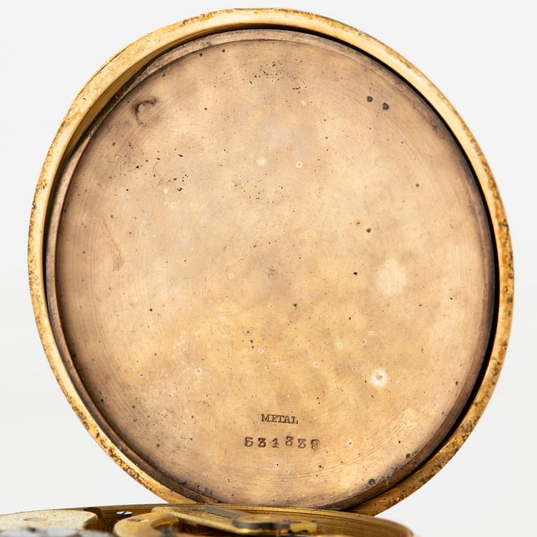 Pocket watch, hunter, 18K gold with chain, 51 mm.