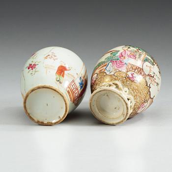 A set of two famille rose tea caddys, Qing dynasty Qianlong (1736-95).