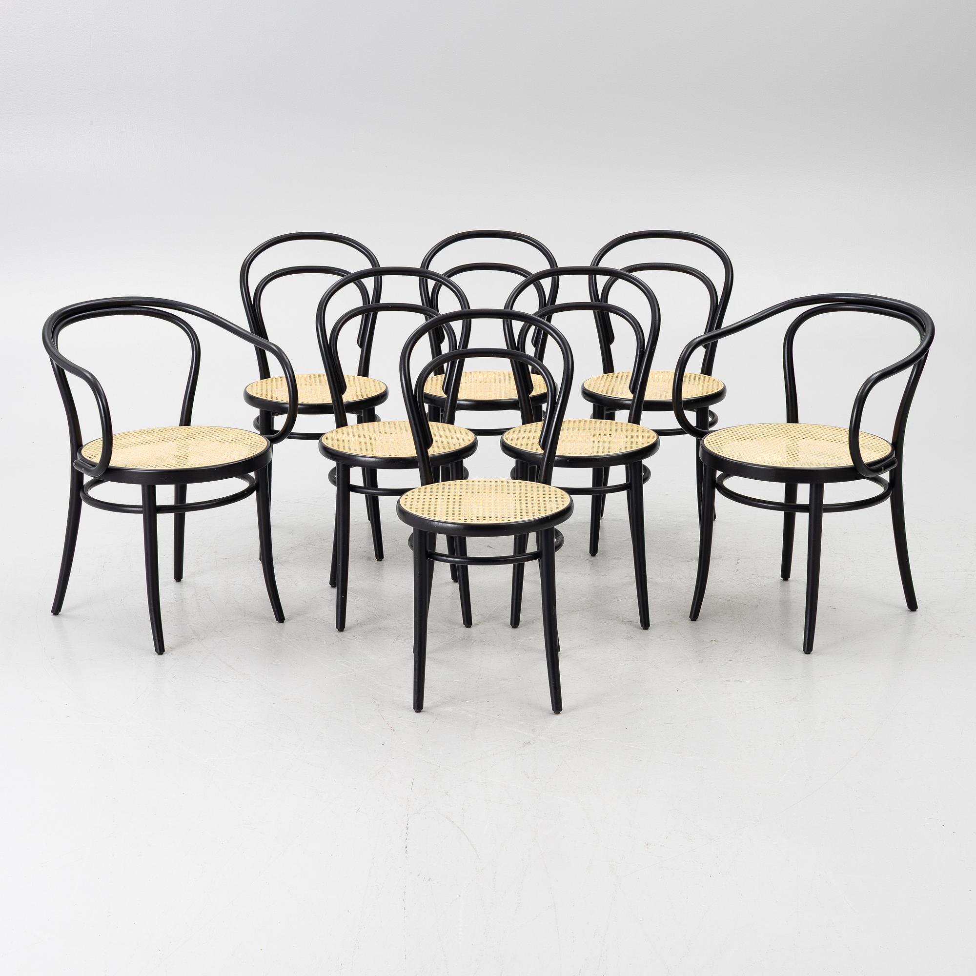 Michael Thonet, stolar, 6 st modell 18, karmstolar 2 st modell 30,  Ton.