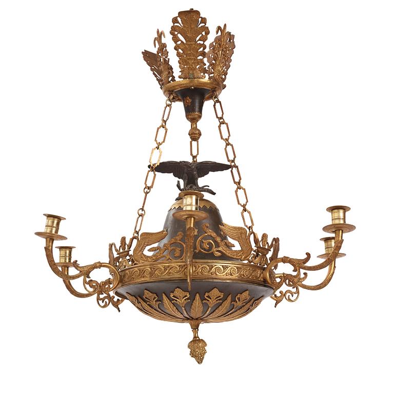 A Swedish Empire 19th century six-light hanging-lamp.