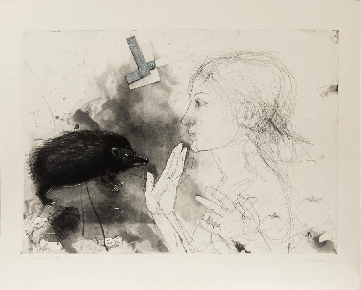 PG Thelander, Woman with Hedgehog.