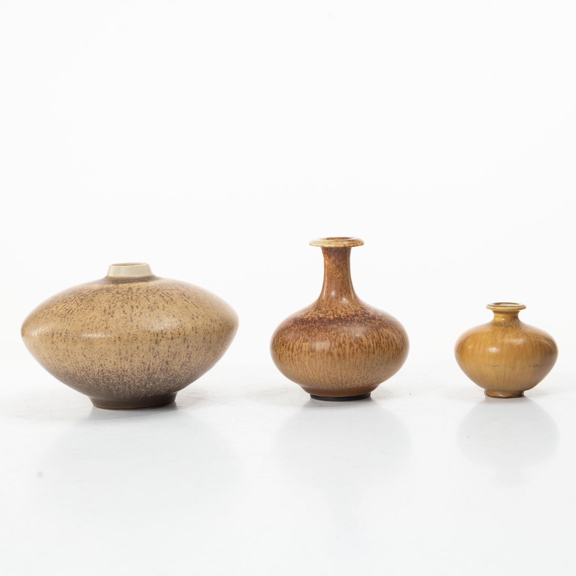 Berndt Friberg, a set of three stoneware vases, Gustavsberg Studio, 1944–66.