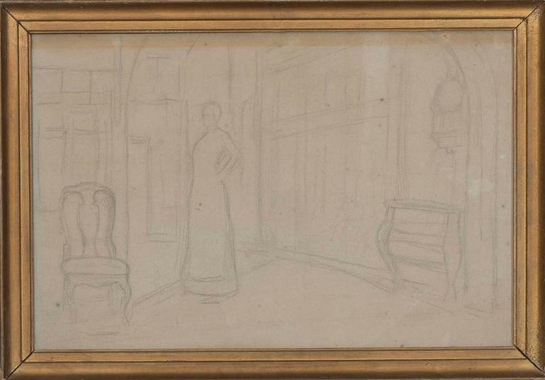 ALBERT EDELFELT, TECKNING. Blyerts. Ej sign.