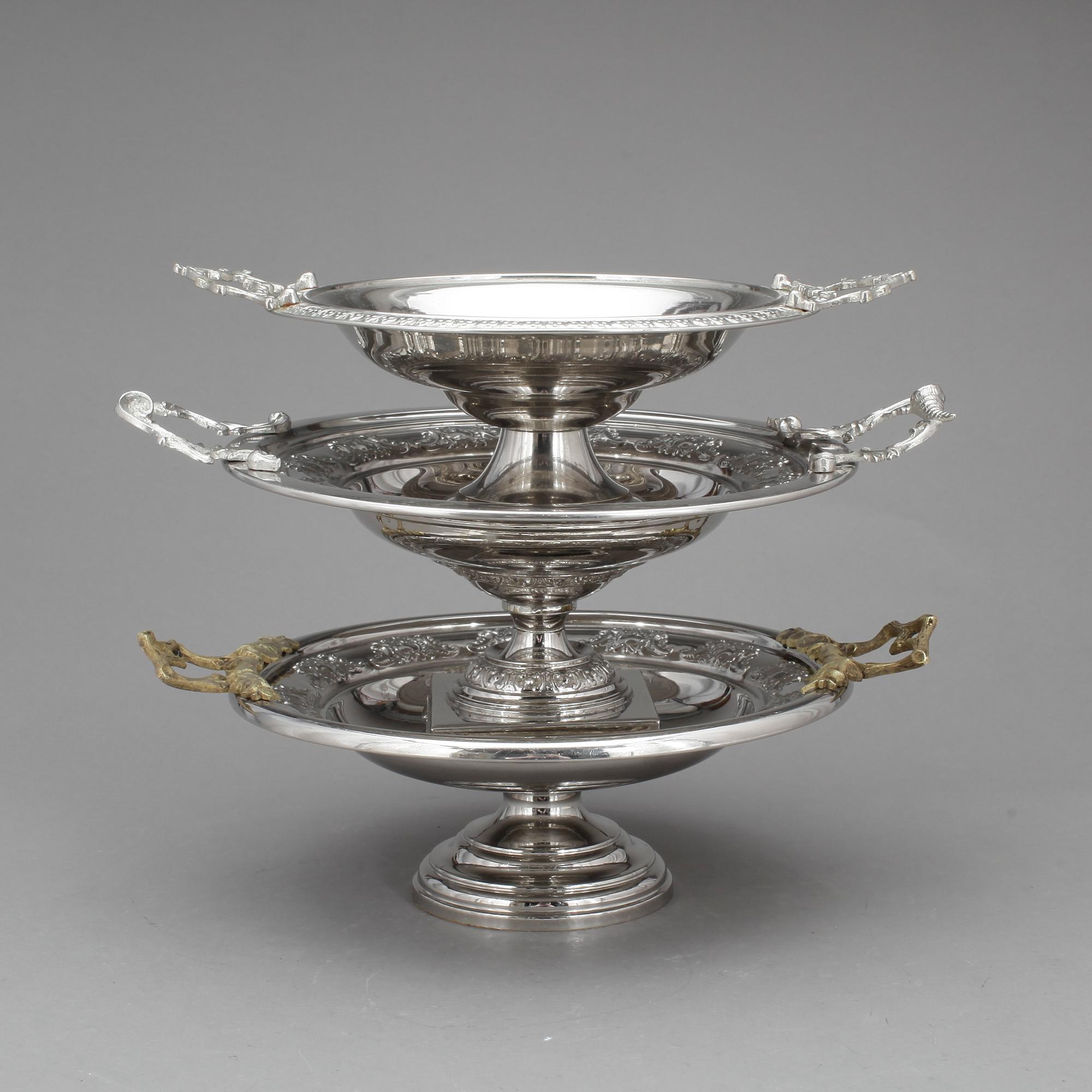 SKÅLAR, 3 st, Nysilver, bl a CG Hallberg, 1900-talets första hälft.