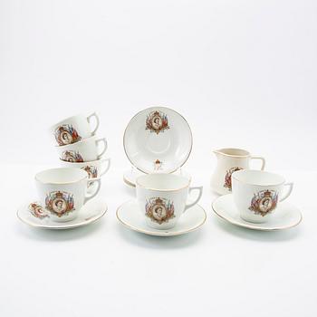 English Queen Elizabeth II Coronation Souvenir Cup and saucer 1953, seven pieces.