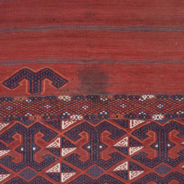 An antique, flat-woven 'Maroofandi', Yomut, Western Turkmenistan, approx. 317 x 207 cm.