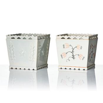 Wilhelm Kåge, two creamware flower pots, Gustavsberg 1920s.