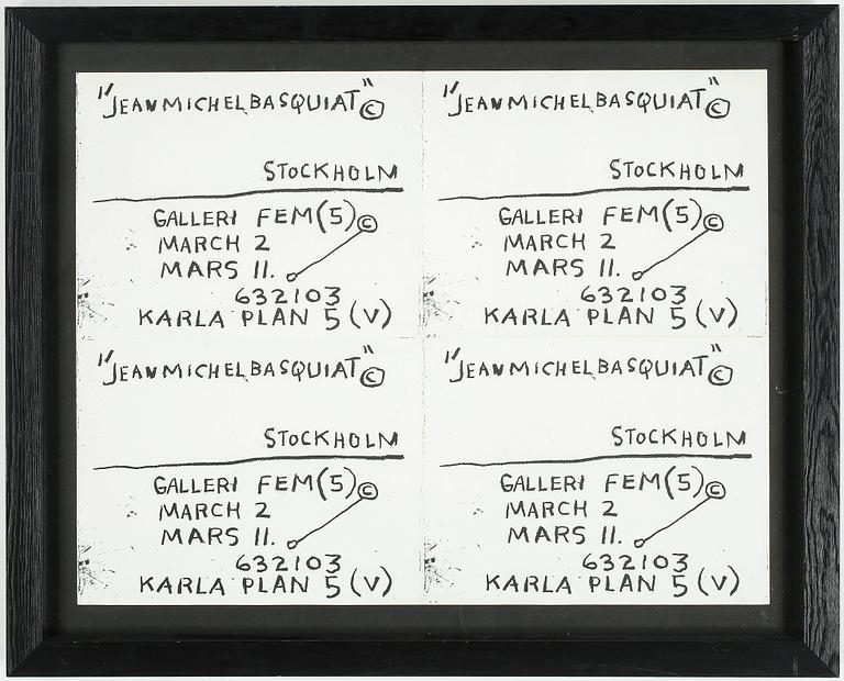 JEAN MICHEL BASQUIAT, tryck, 1983, UTFÖRDA I SAMBAND MED BASQUIATS UTSTÄLLNING PÅ GALLERI FEM.