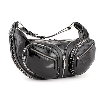 642. VERSACE, a black patented leather handbag.