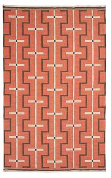 520. RUG. Flat weave. 238 x 145,5 cm. Signed JBV (Johanna Brunssons Vävskola).