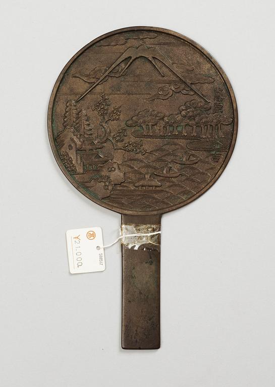 HANDSPEGEL. Brons. Japan. 1900-tal.