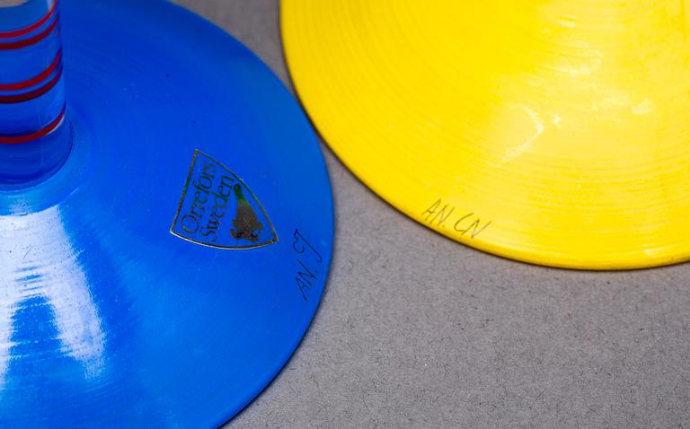 CHAMPAGNESTRUTAR, 5 st, glas, "Clown", Anne Nilsson, Orrefors.