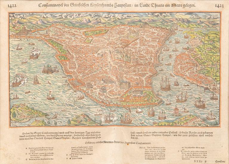 Sebastian Münster, map of Constantinople, Basel ca 1591 - 1614.