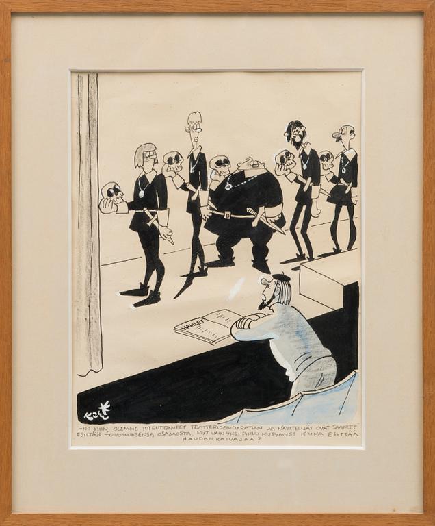 KARI SUOMALAINEN, pilapiirros, sekatekniikka, signeerattu.