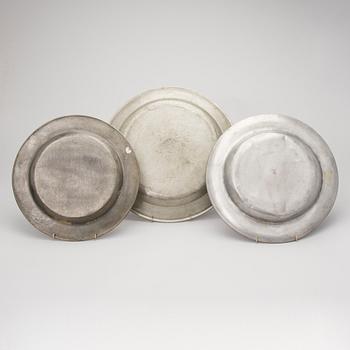 Three pewter dishes from the 19th and the 20th Centuries.