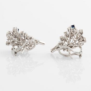 Earrings, a pair, with sapphires and brilliant-cut diamonds.