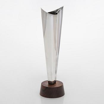 Tapio Wirkkala, a silver TW 228 'Flame' vase on a rosewood base, Kultakeskus, Hämeenlinna 1965.