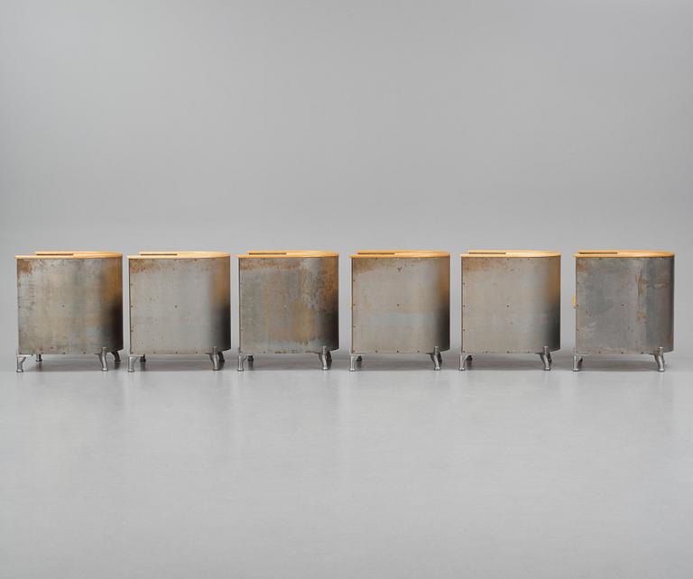 Mats Theselius, a set of six custom ordered "Aluminiumfåtölj", Källemo, Värnamo ca. 1990.