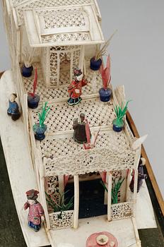 A bone and ivory model of a djonk, Qing dynasty, 19th Century.