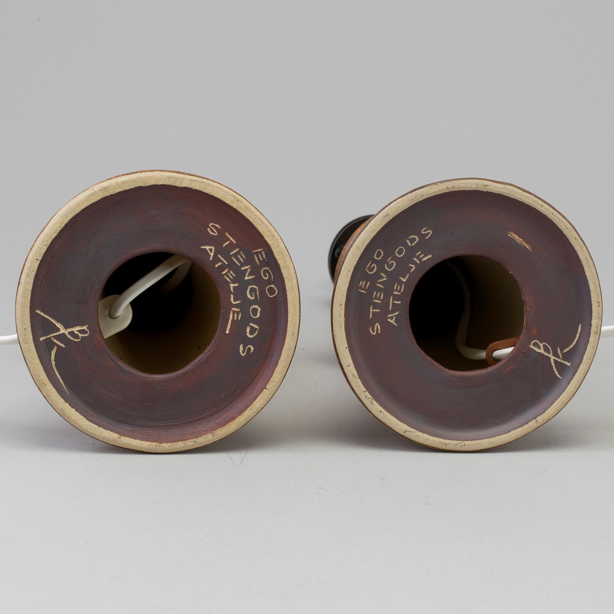 BRUNO KARLSSON, a pair of stoneware table lights from EGO stengods ateljé, 1960-tal.