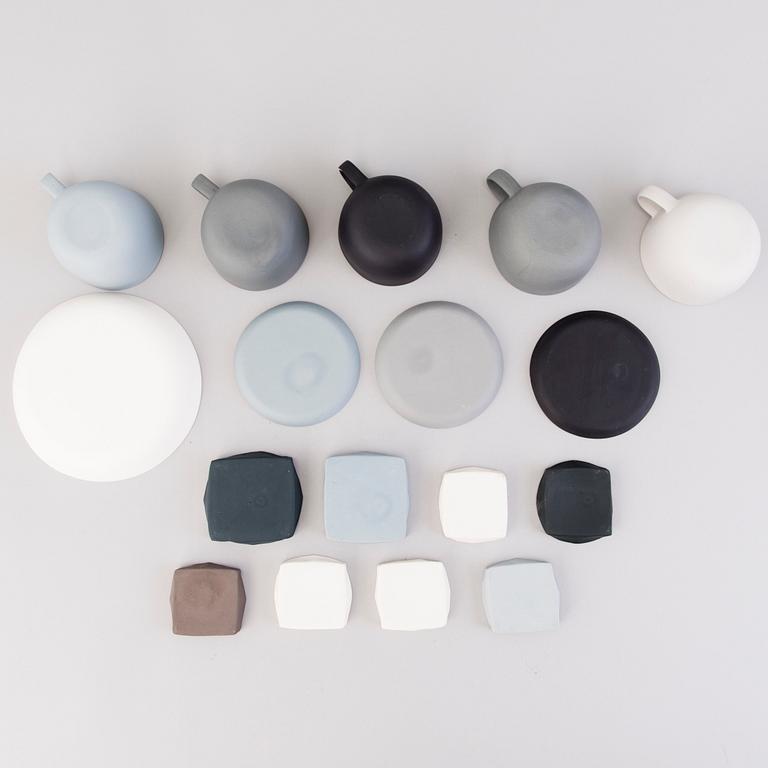 NATHALIE LAUTENBACHER, 'Linum' porcelain tableware and small plates, totally 26 pieces, signed and dated. Around 2010.