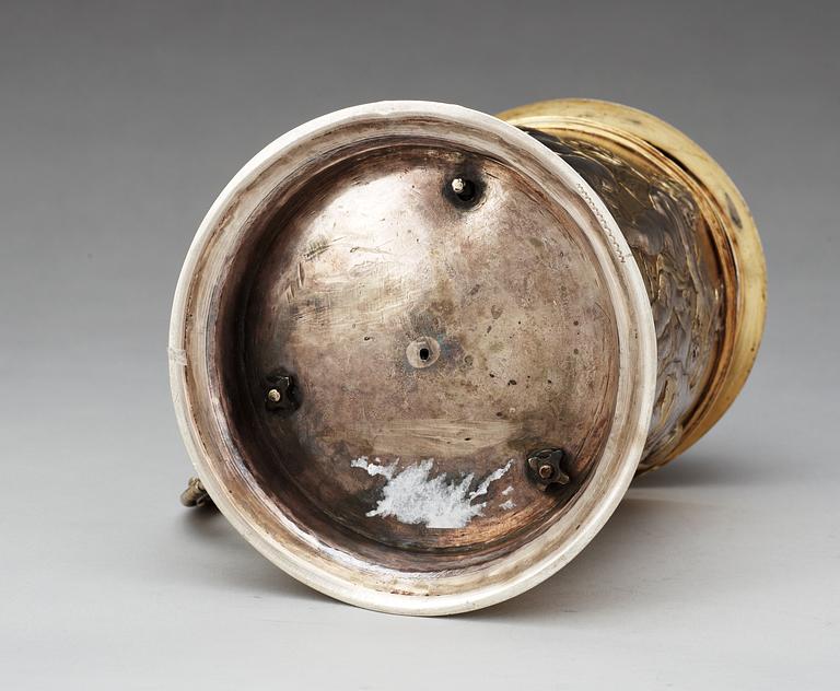 An important German 17th century parcel-gilt tankard, makers mark of Abraham Drentwett I, Augsburg 1645-1650.